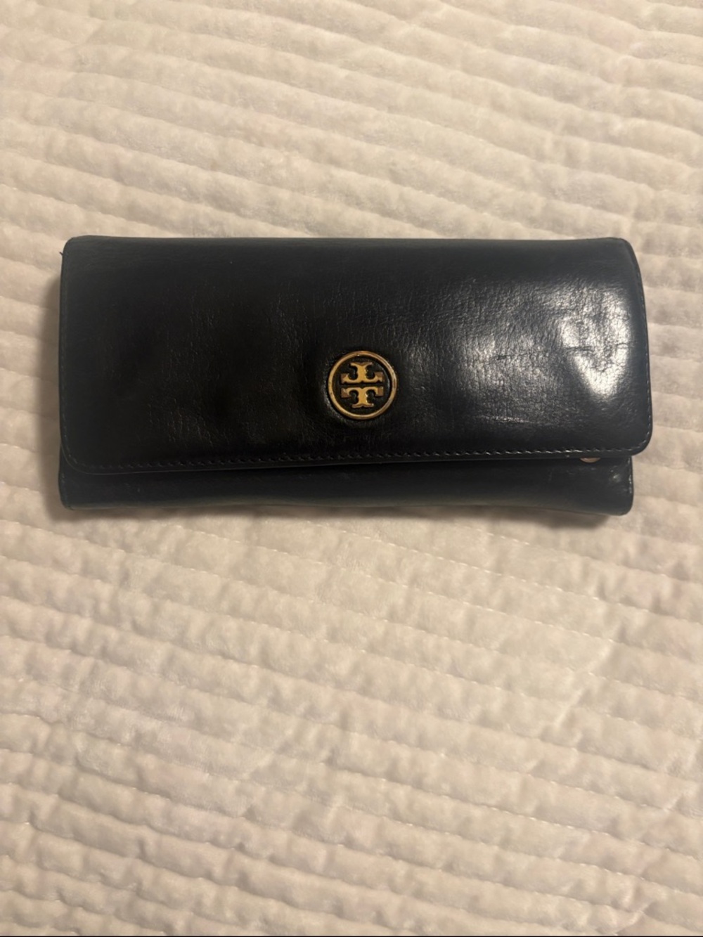 Tory Burch Black Leather Wallet with  Gold Logo